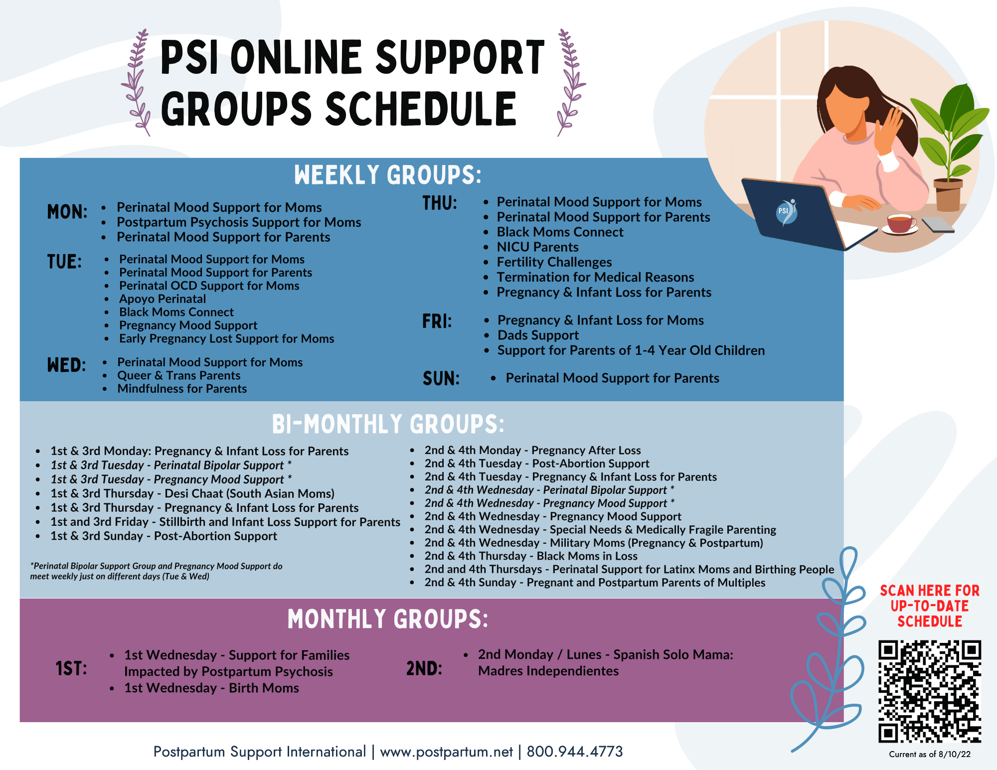 PSI online Support Groups Schedule